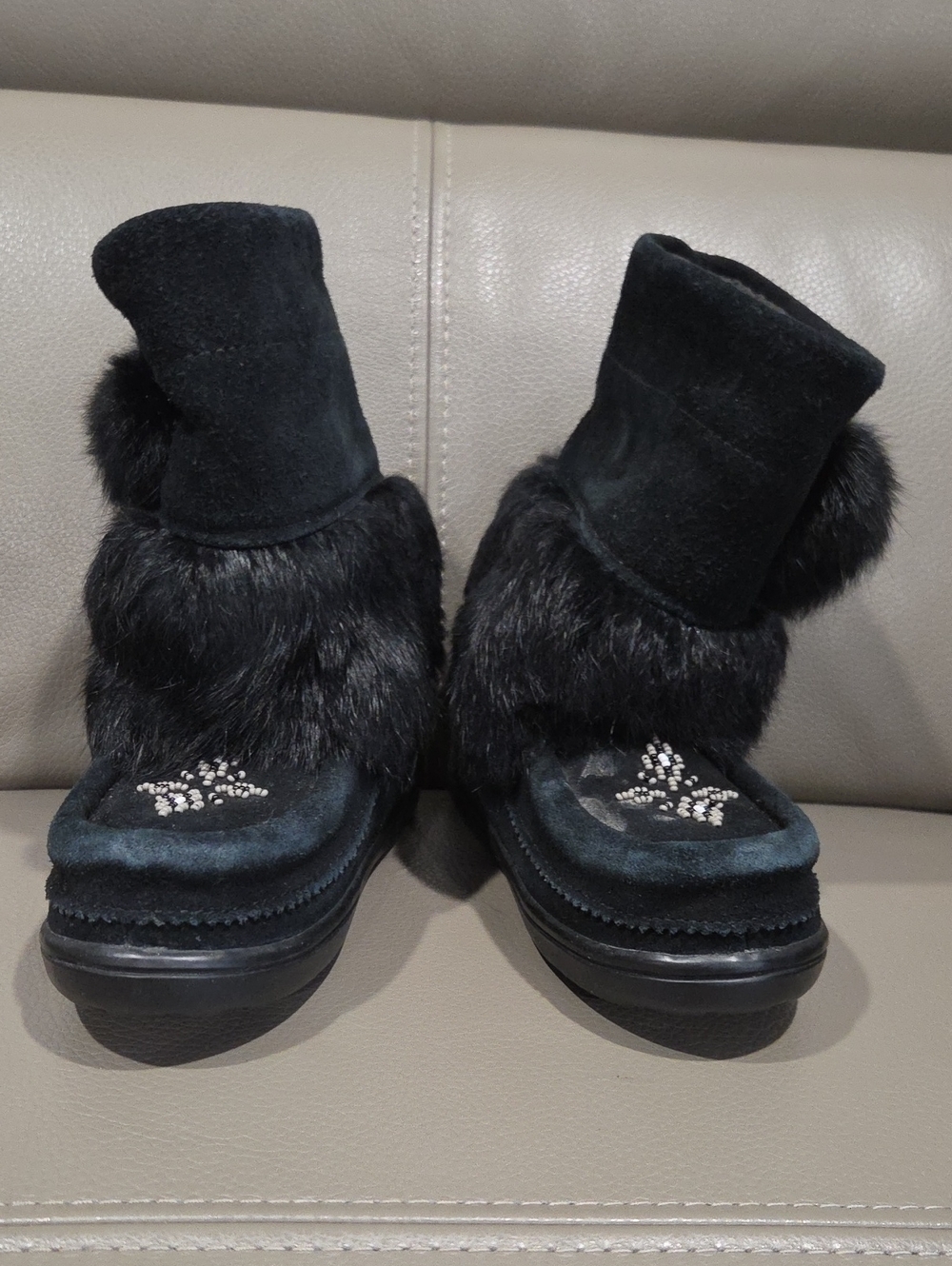 Women's Black Faux Fur Crystal-Accent Moccasin Boots